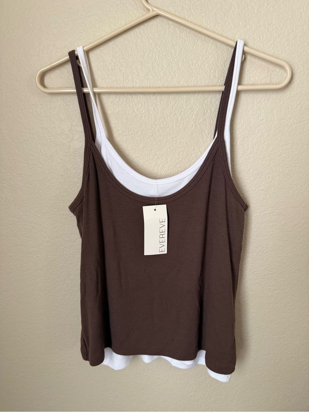 Evereve Brown & White Layered Ribbed Camisole Tank